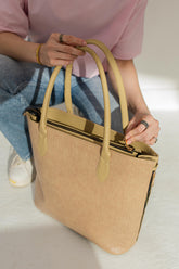 Side Zip Tote Bag - Beige